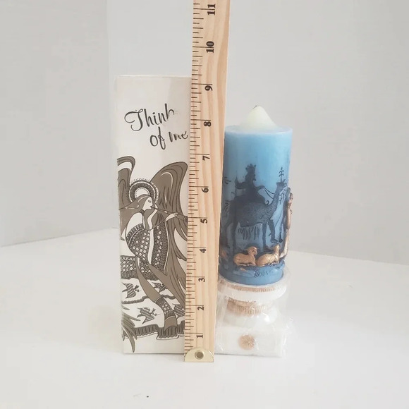 1980s Christmas Adoration Nativity Silhouette Scene Blue Candle with Stand. - Picture 11 of 11